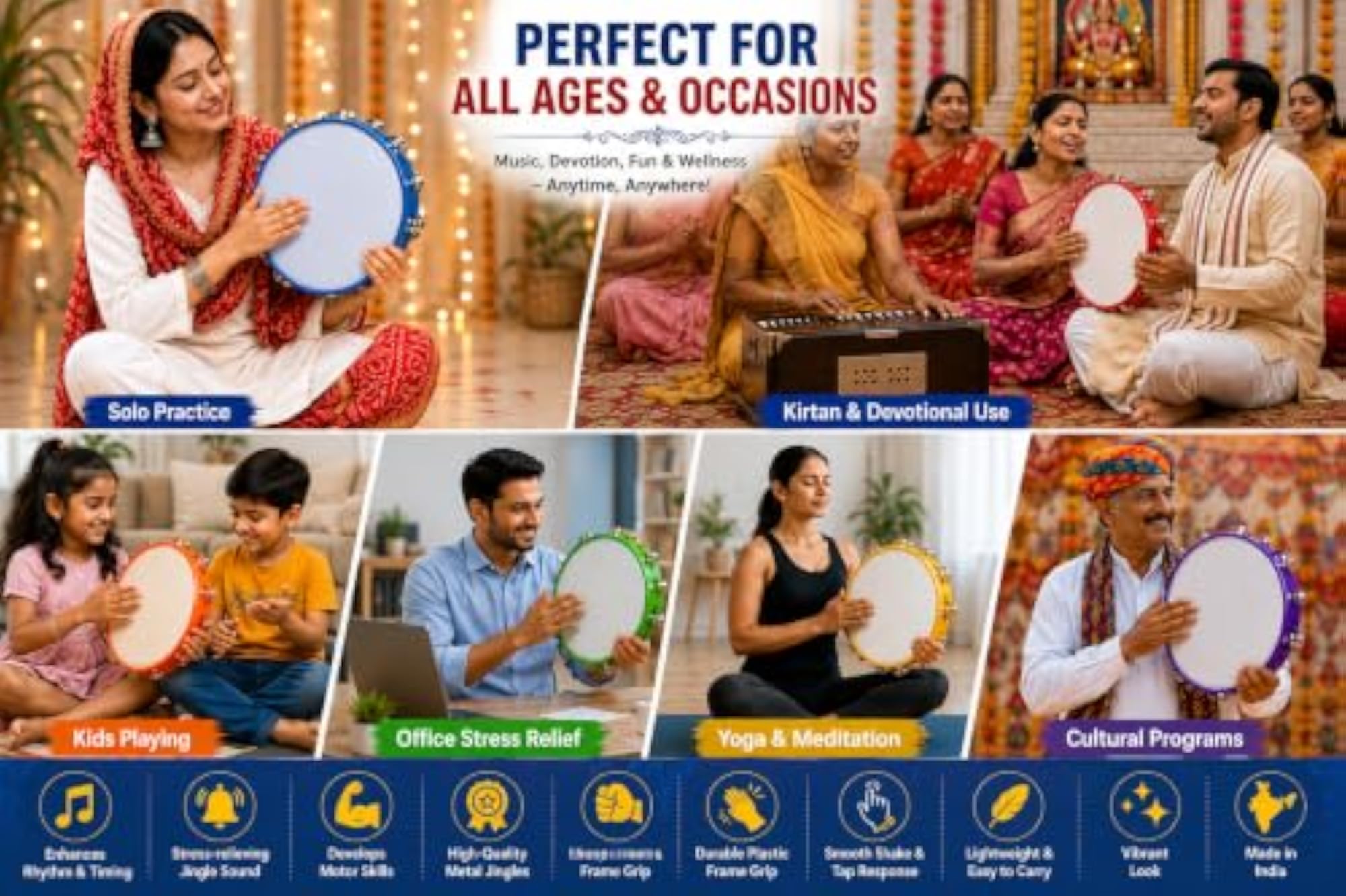Dafli Tambourine 10 Inch Hand Percussion Instrument